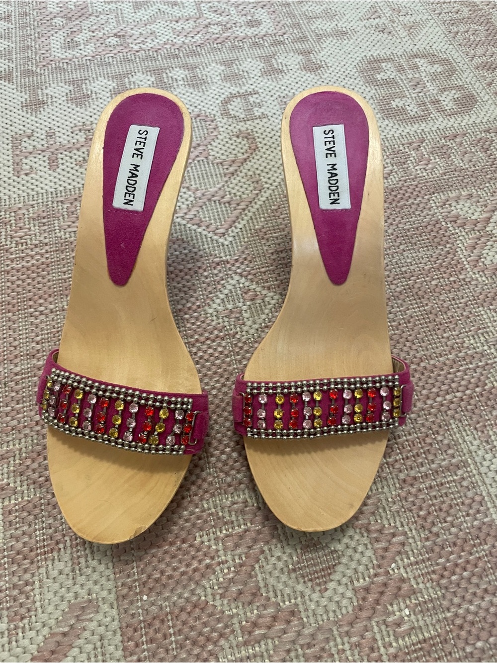 Steve Madden Fuchsia Jeweled Slide Mules